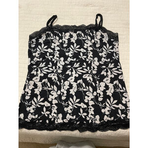 Women's Ann Taylor Black & White Floral Tank Top Camisole XL